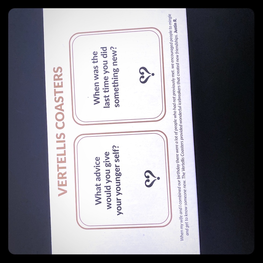 Party coasters with engaging questions